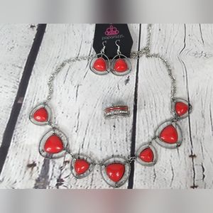 Paparazzi Red Necklace Earring and Ring Set